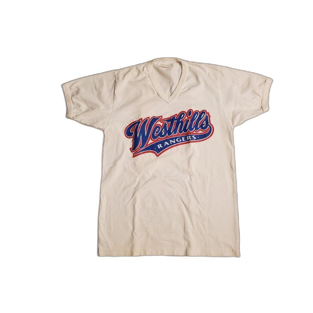 Vintage Tshirt 1990s Westhills Rangers 47 Small White Graphic Print Unisex